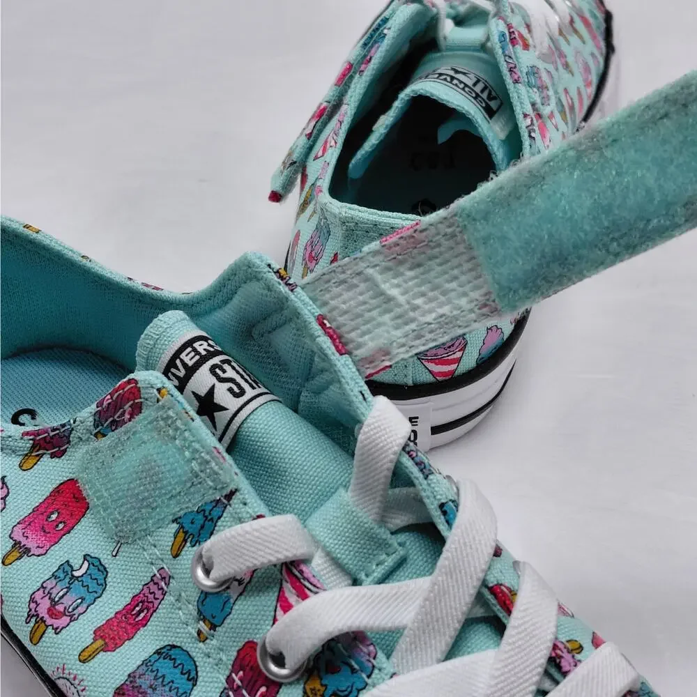 Converse All Star Girls Sneakers Size 3 Aqua Ice Cream Print Back To School Shoe